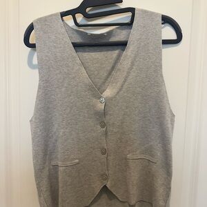 Gray Button-Up Knit Vest & Pants Set
